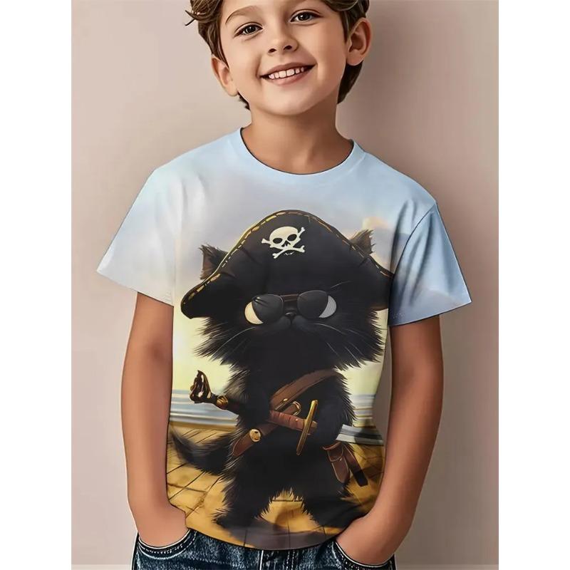Sommer Kinder 3D-Druck Rundhals T-Shirt Mode Vielseitig Trend Atmungsaktiv Lässig