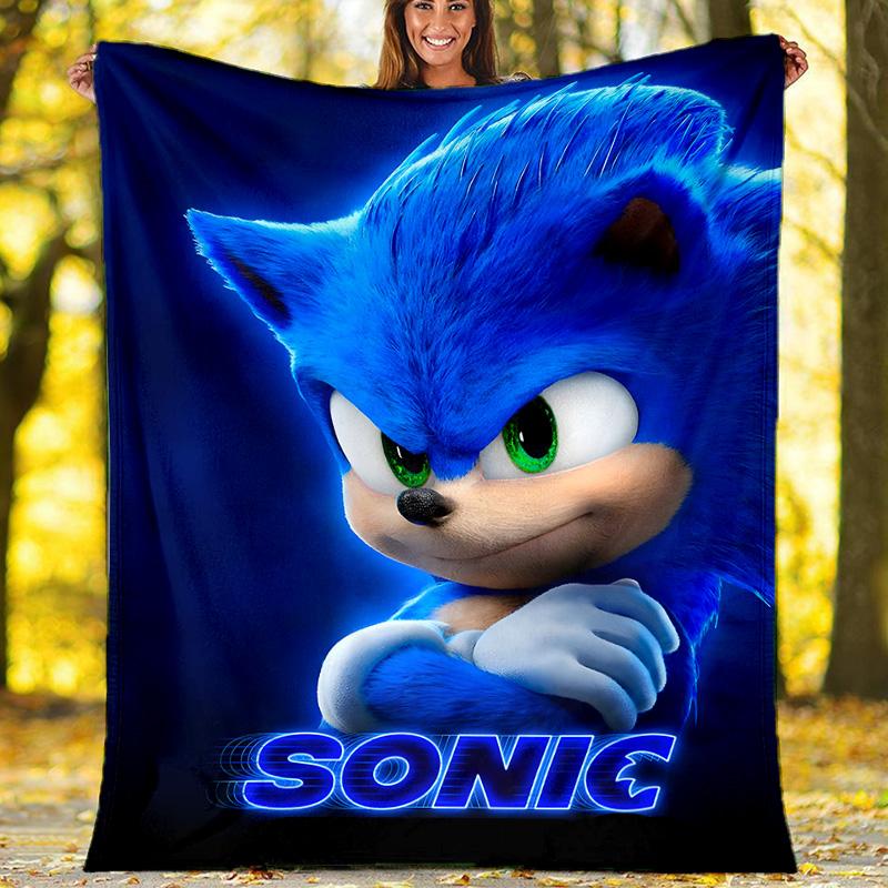 1pc Sonic5 Theme Soft Flannel Throw Blanket - Digital Print, Polyester, Cozy for All Seasons, Perfect for Outdoor, and Travel