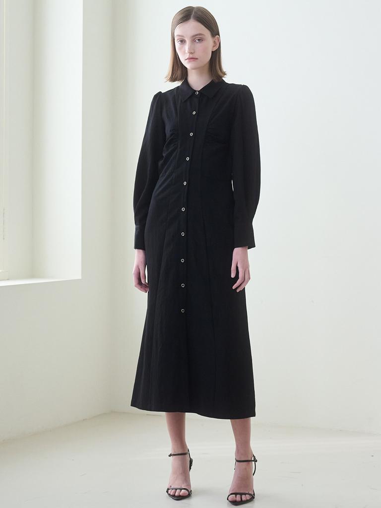 NOUVE Front Shirring Shirts Dress - Black