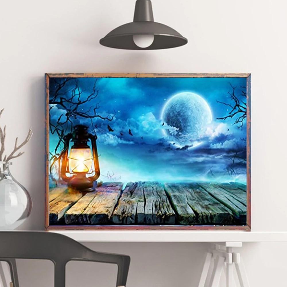 5D DIY Full Square Drill Diamond Painting Moon Cross Stitch Diamond Embroidery Landscape Seaside Craft Kit Handmade Gift