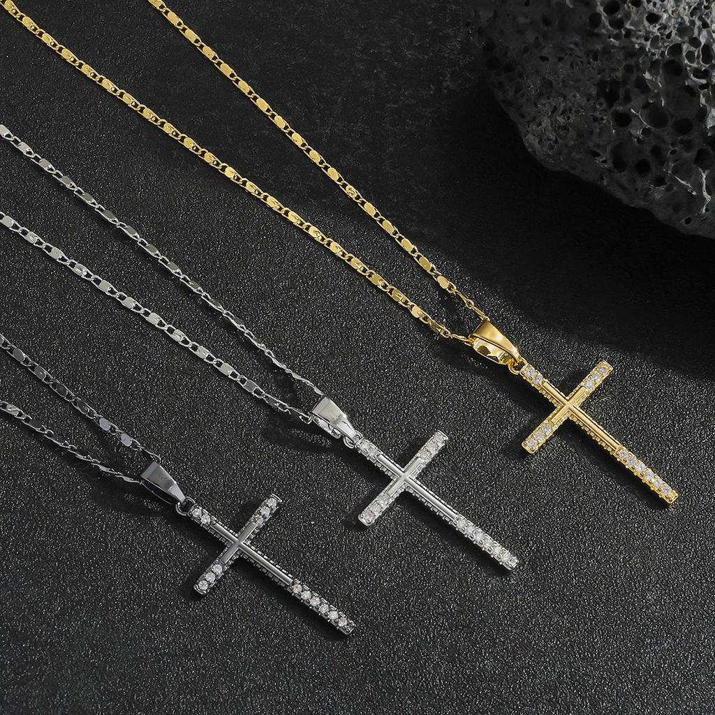 Elegant Cross Pendant Necklace with Inlaid Zircon for Men & Women – Trendy and High-end Jewelry