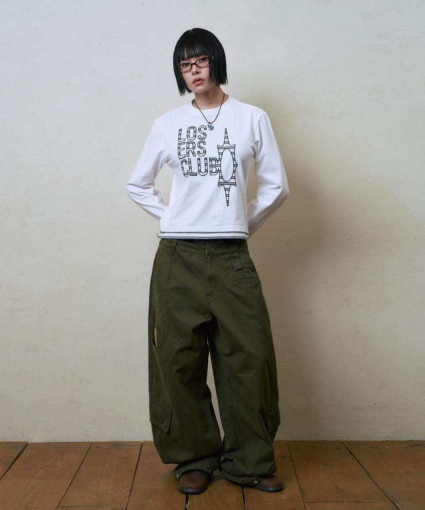 Lujeoseukeulleob Multi Cargo Pocket Wide Cotton Pants Khaki
