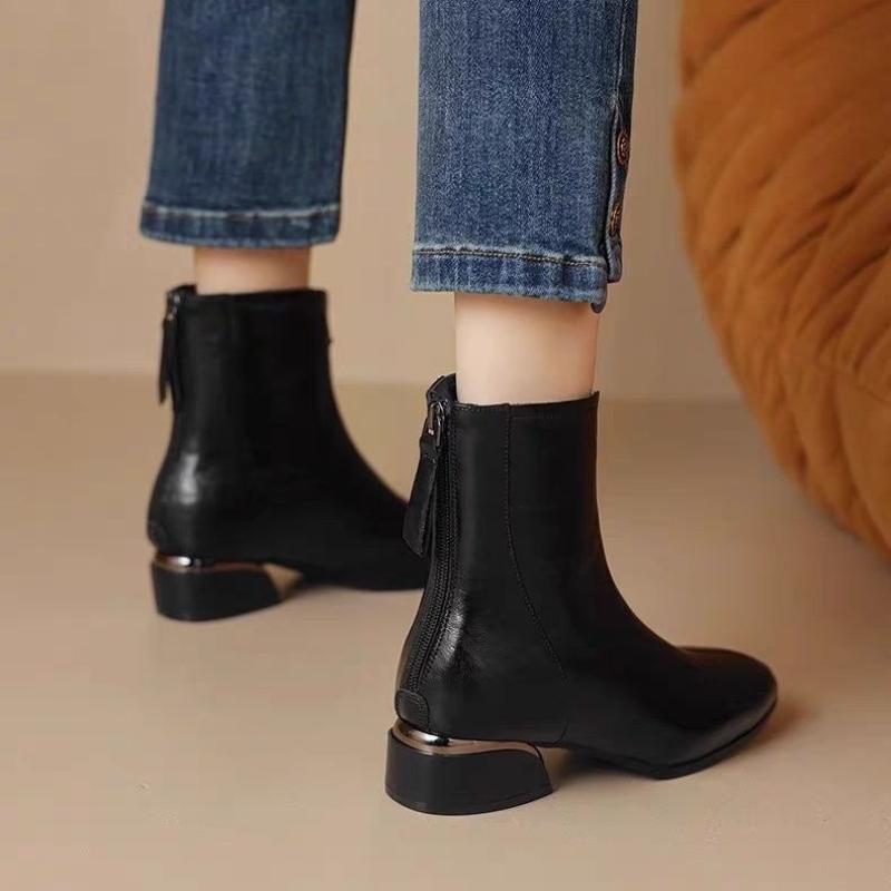 Fashion Woman Short Shoes Pointed Toe Fleece-Lined Warm Leather Ankle Boots for Women Designer Luxury Large Size Hot New Rock Pu Booties
