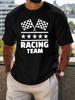 Unisex Bright Yellow Tee Racing Flag Five Star Team Graphic Print Crew Neck Short Sleeve Summer Casual Male Cotton Street Daily Top