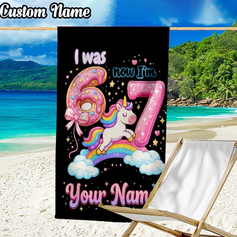 Custom Name Unicorn Number 67 Beach Towel - Soft, Ultra-Absorbent Microfiber, Lightweight, Perfect for Beach, Parties, Travel, Camping