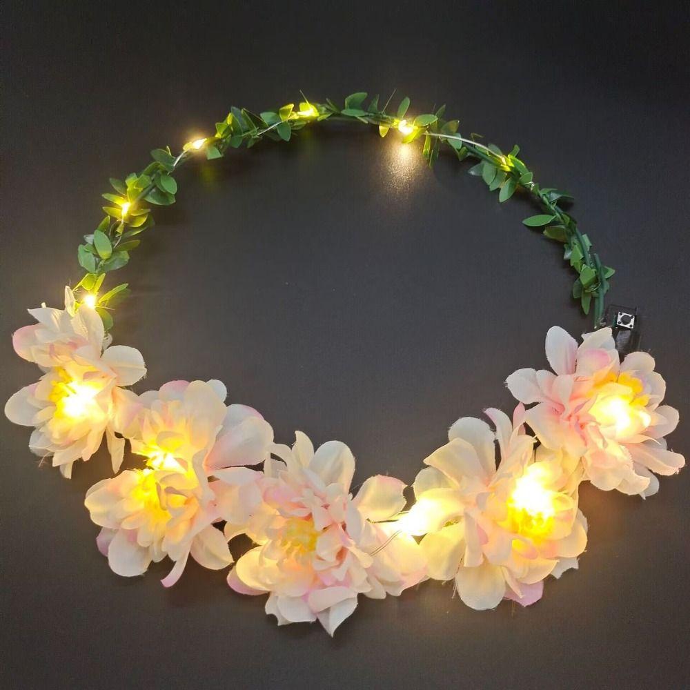 Luminous Flower Crowns Simulation Rose Flower Glowing Wreath Vintage Wreath Headband  For Bride