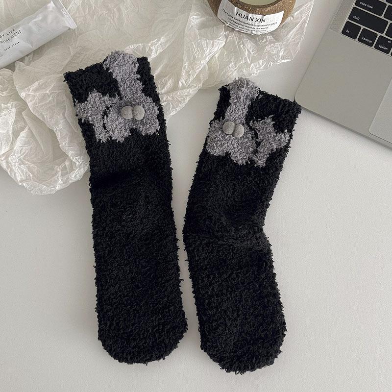 

Winter Coral Velvet Warm Socks Fashion Cute Cat Egg Claw Socks For Women Girls Middle Tube Thicken Sleep Sox Home Floor Socks One Size чорний