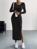 2025 Autumn/Winter Bestseller: European and American Women's Long-Sleeved Round Neck Slit Knit Dress.