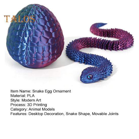 1 Set 3D Printed Snake Egg Figurine Movable Joints Snake Eggshell Figure Fidget Toy Snake Egg with Articulated Snake Inside Desktop Decoration
