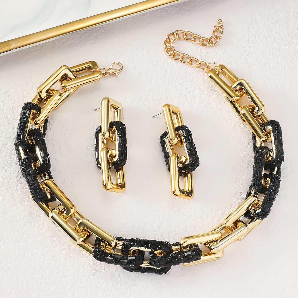 

Ожерелье Серьги Комплект Collision Punk Стиль Толстая Цепь Женщины Хип-Хоп Свадьбы Подарок