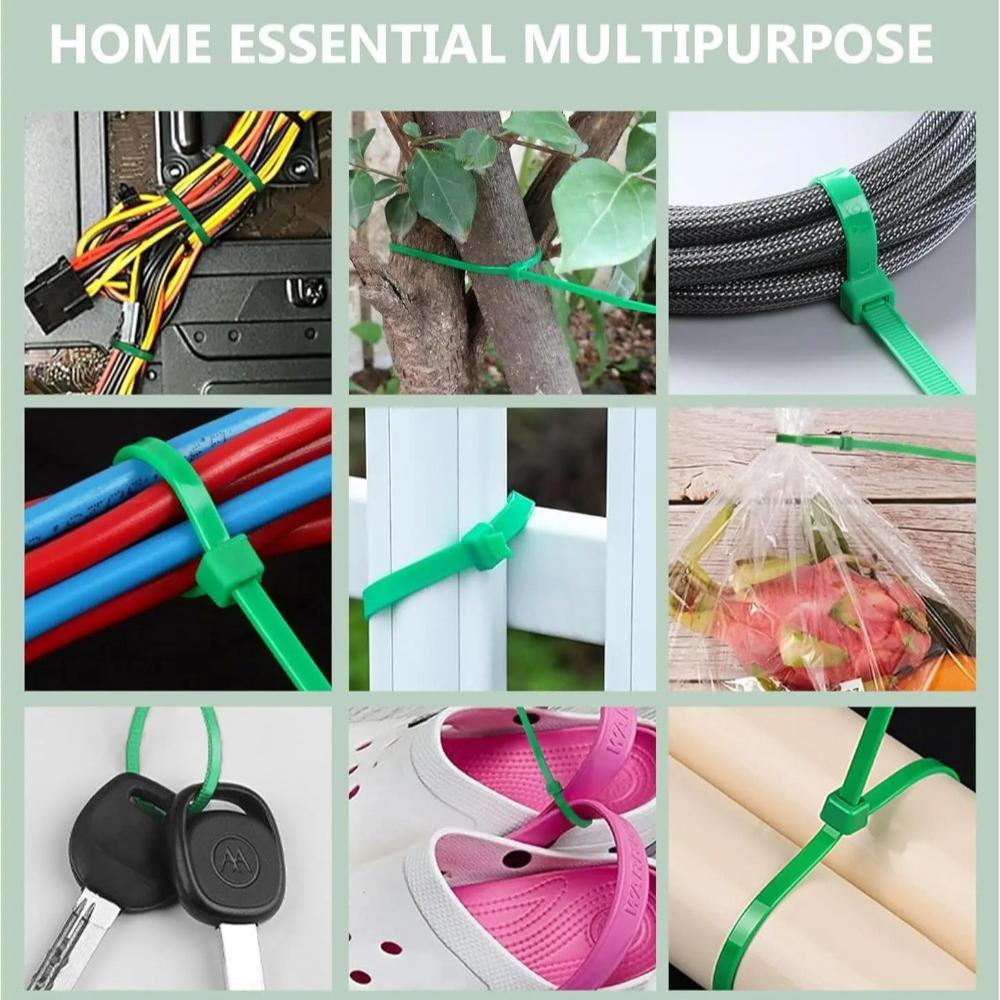 Green Nylon Cable Ties Self-Locking Cord Ties Wire Binding Wrap Straps for Plants Garden Fence Fixed Fastener Rings