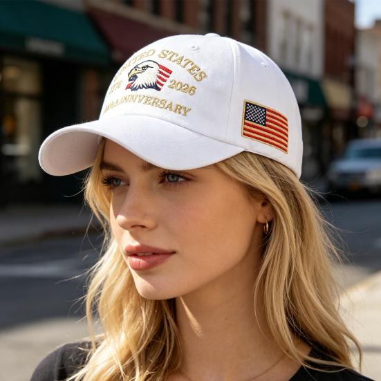 Czapka z daszkiem, Vintage przetarty styl, Spłowiała dżinsowa czapka, 250. Rocznica 1776-2026, Haftowana patriotyczna czapka typu Dad Hat, Regulowana oddychająca czapka outdoorowa