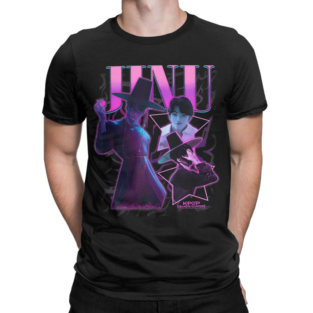 Vintage T-Shirt Summer Jinu K-Pop Demon Hunters Saja Boys Trendy T-Shirts Cotton Tee Shirt for Men Y2K Basic Short Sleeve Tops