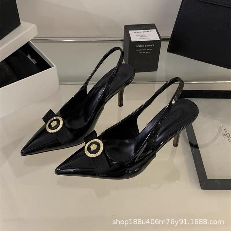 [Spot] Sandals Femininity Backspace Thin Heel Pointed Head Baotou Sexy High Heels Bow French Single Shoes