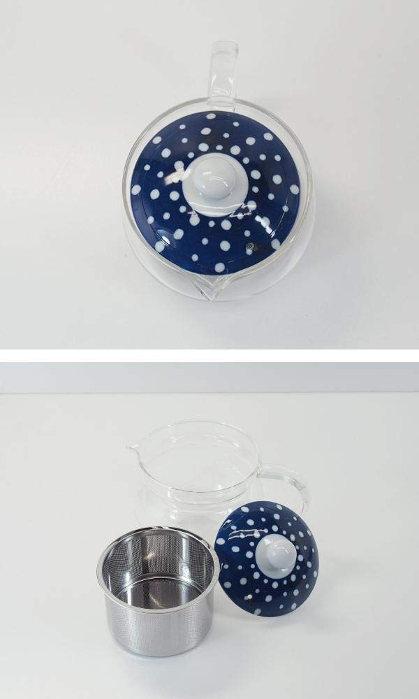 Hasami Ware Indigo Japan Glass Pot with Dyed Shibori Pattern (with Super Stainless Steel Tea Strainer) 46462