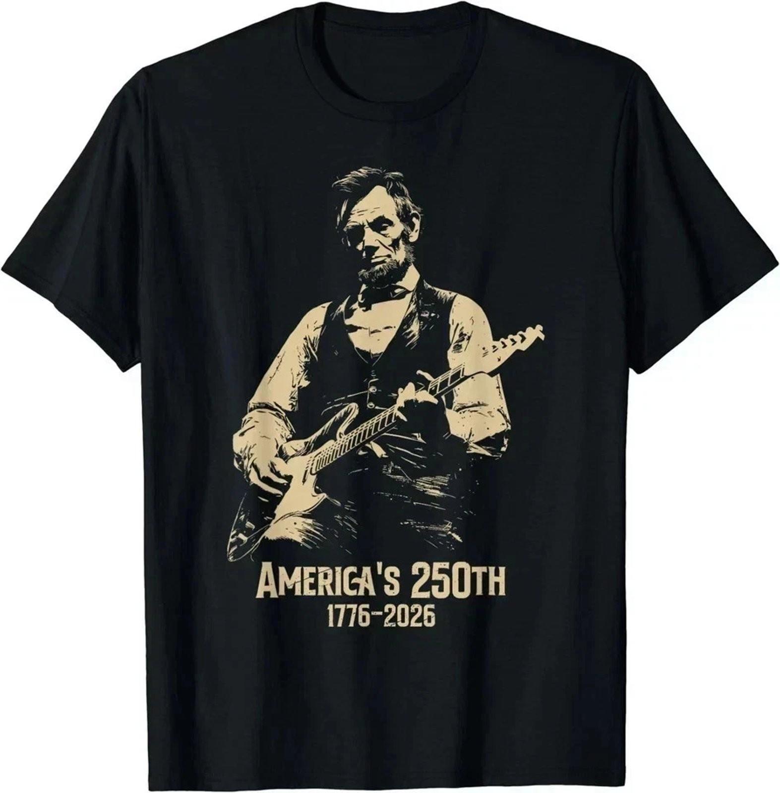 Abraham Lincoln Playing Guitar 4th of July Patriotic Graphic T-Shirt S