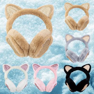 Adoráveis aquecedores de orelha de gato quentes de inverno, orelhas brilhantes, protetores de ouvido de pelúcia para mulheres, protetores de ouvido para meninas brincalhonas, proteção contra o frio, chapéu quente