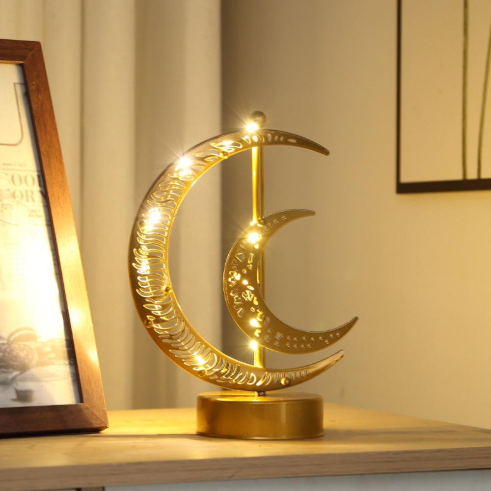 Hollow Ramadan Night Light Gold Ramadan Ornament Eid Mubarak Crescent Lamp  Muslim Festival
