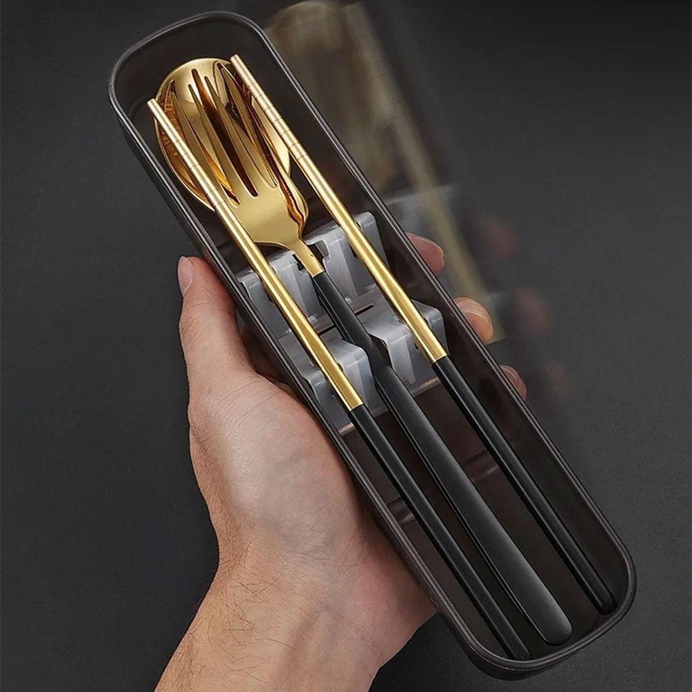 Stainless Steel Forks and Spoon Chopsticks Set 3 In 1 Travel Cutlery Set  Coffee Stirring Spoon