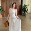 Take a picture, super good-looking vacation style, summer dream catcher dress, sweet temperament, white lace long dress, backless skirt.