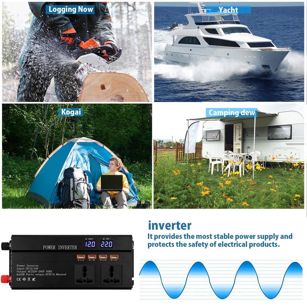 Inverter Socket Adapter Charger 3000/4000/6000W USB Car Inverter Converte LED Display Modified Sinewave Power DC12/24V