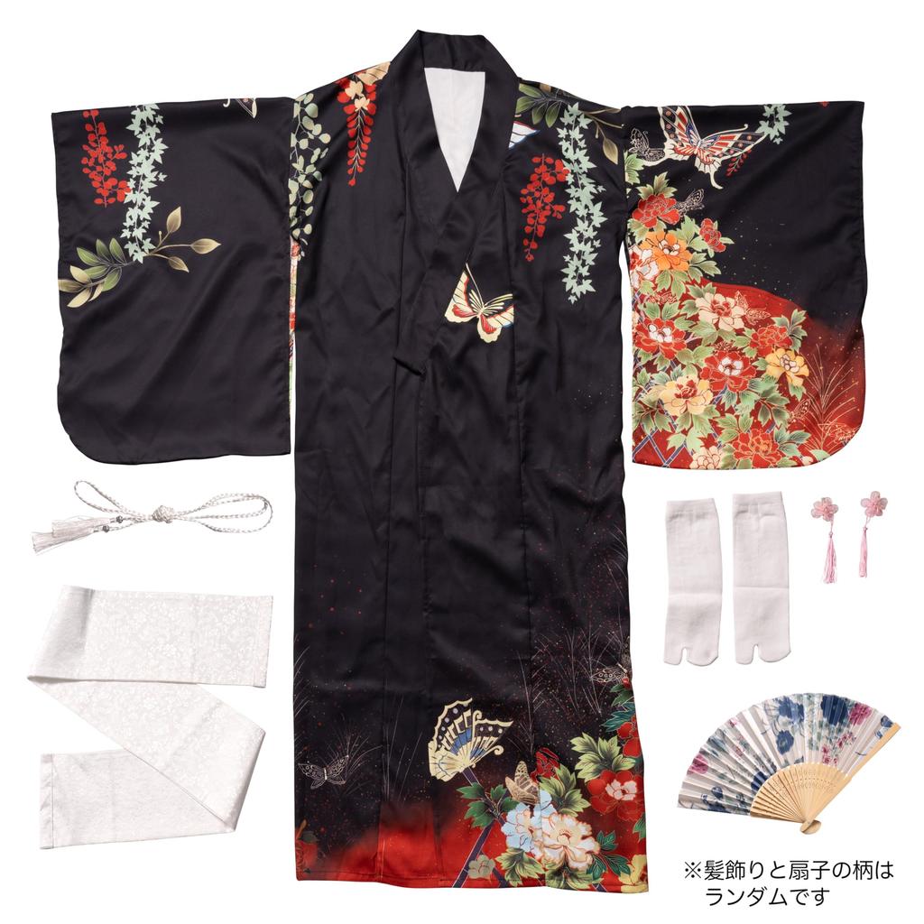 Cosplay Halloween Kimono Set Black Peony Black [Clear Stone] Women's Women's