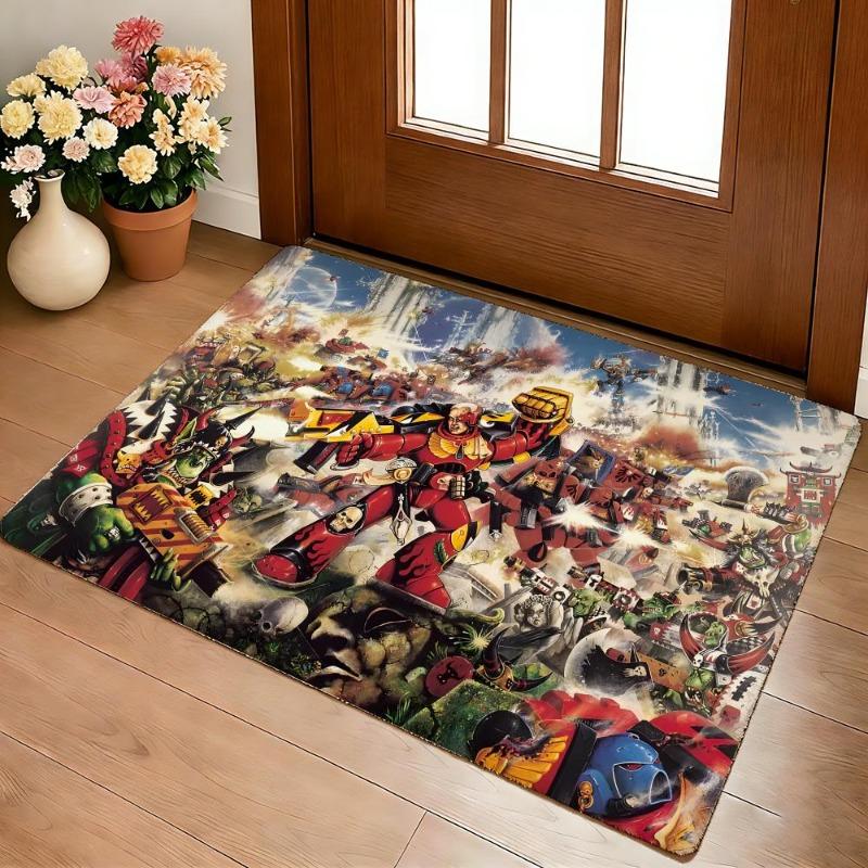 Tappeto da Battaglia Spaziale Sci Fi Stampa Personaggio Gioco Dark Fantasy Antiscivolo Rettangolare Tappetino per Pavimento Stanza dei Giochi Decorazione Casa