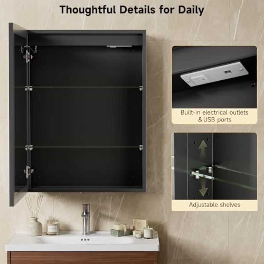 30"x32" Lighted Bathroom Medicine Cabinet, LED Medicine Cabinet Mirror with Electrical Outlet and USB Port, Defogger and Dimmab