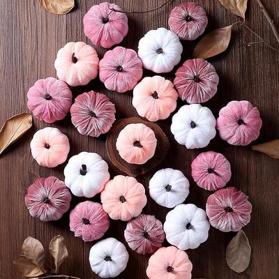 Velvet Flannel Pink Pumpkin Set: 12-Piece Halloween & Christmas Decoration Ornaments