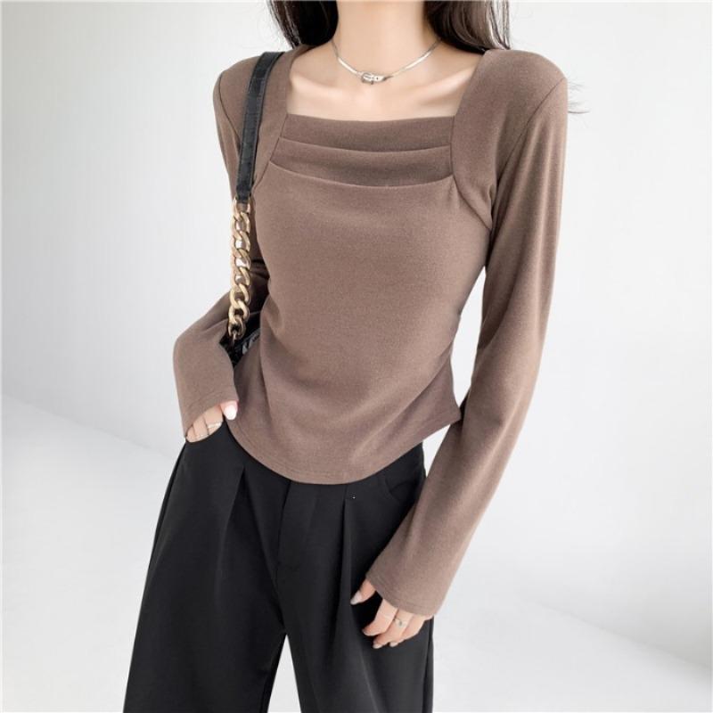 Women S Long Sleeve Square Neck Slim Fit Pure Style Basic Top