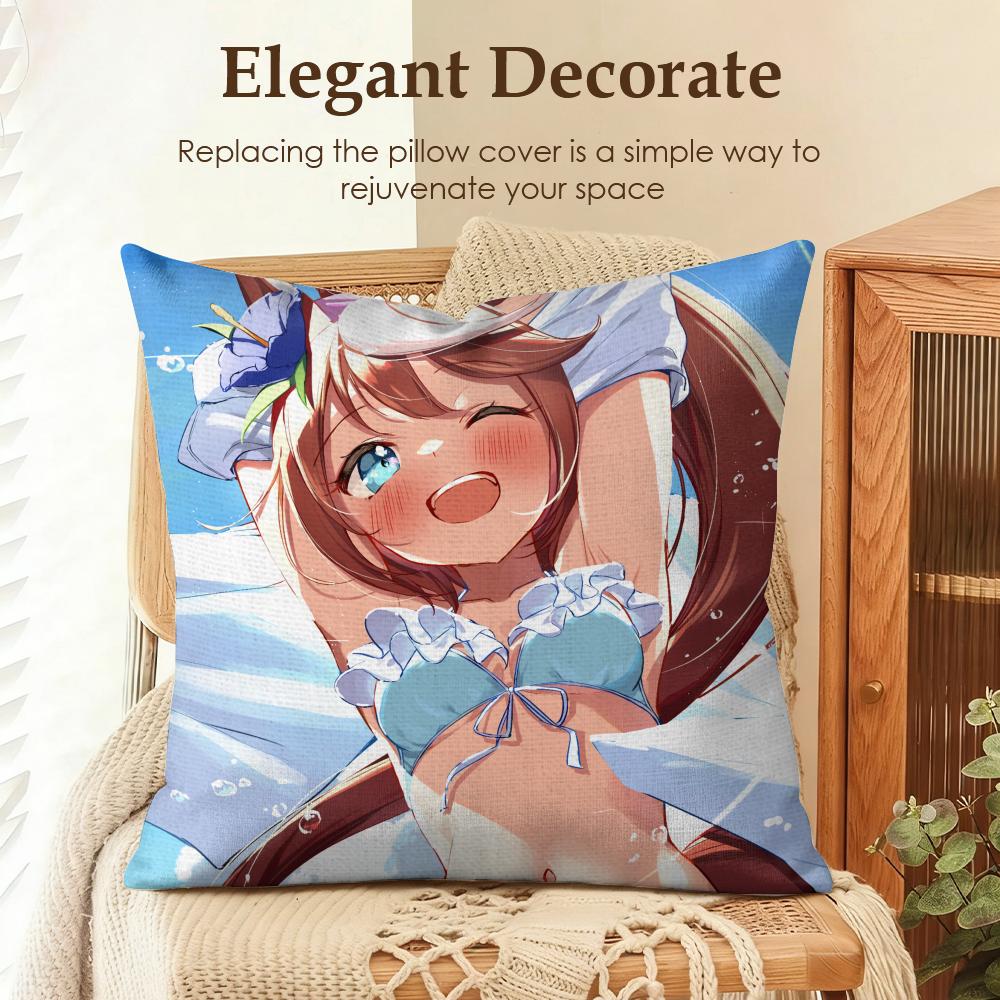 U-Uma Musume Pretty Derby Cushion Cover Natural Linen Organic Fabric Double-Sided Printing Sofa Home Decor Gift Pillow Case
