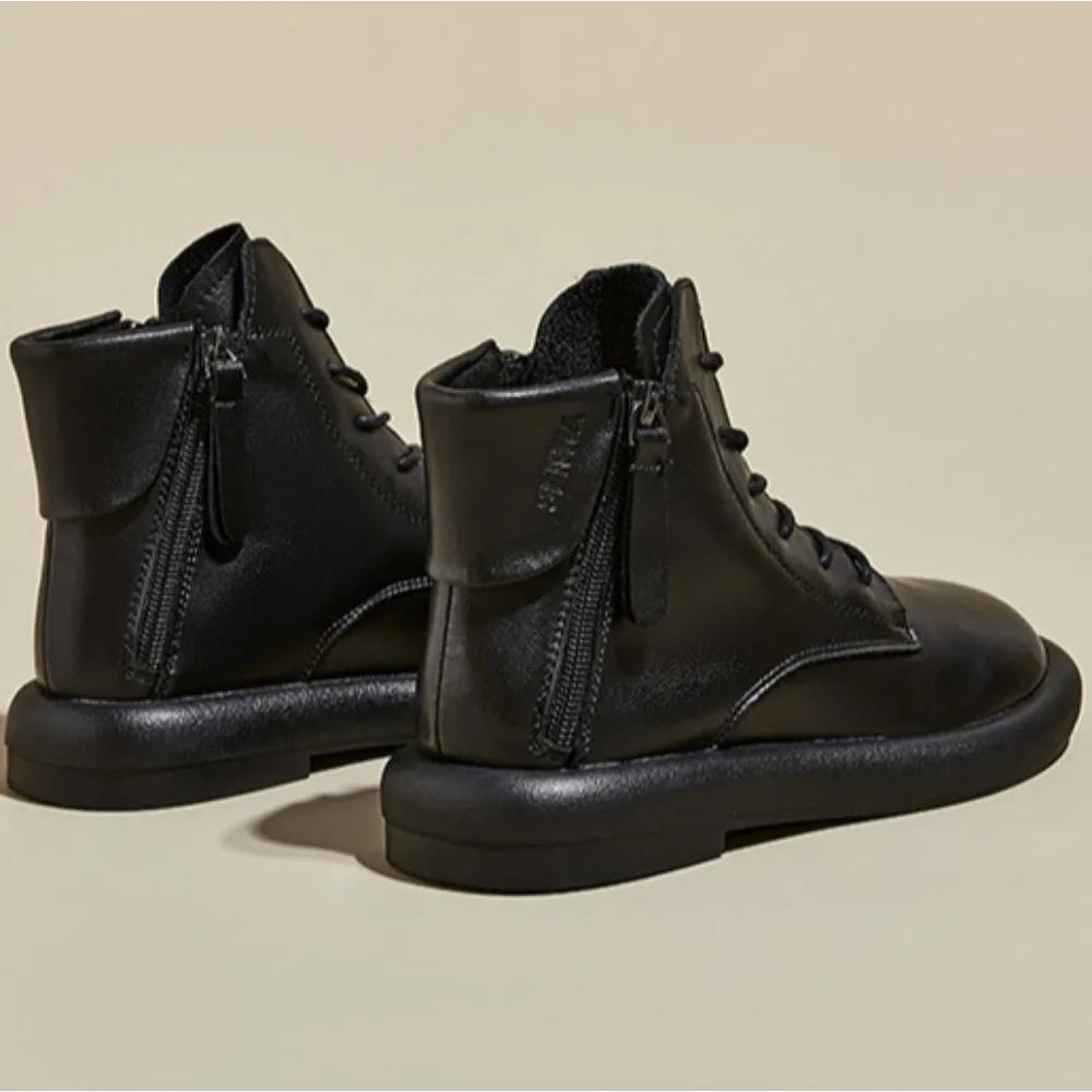 Fashion Flat Bottomed Boots for Women Autumn and Winter Washed Retro Casual Women Boots with Double-sided Zippers Womens Flats Shoes