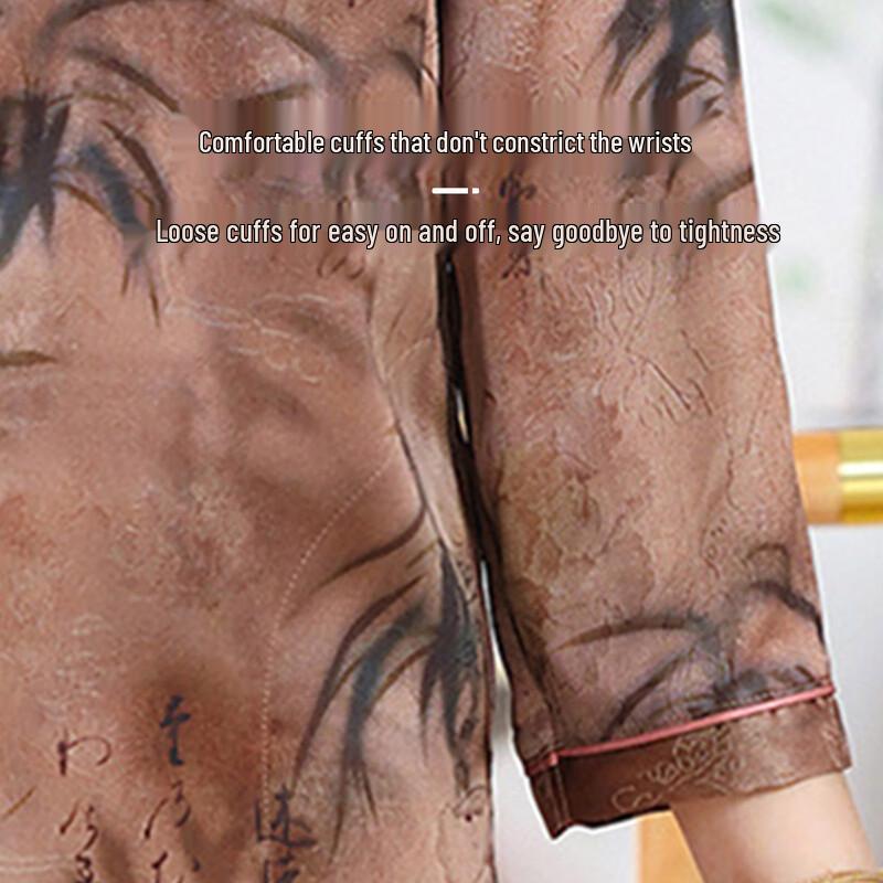 YUZHAOLIN Elderly Women's Embroidered Seven-Sleeve Casual Shirt