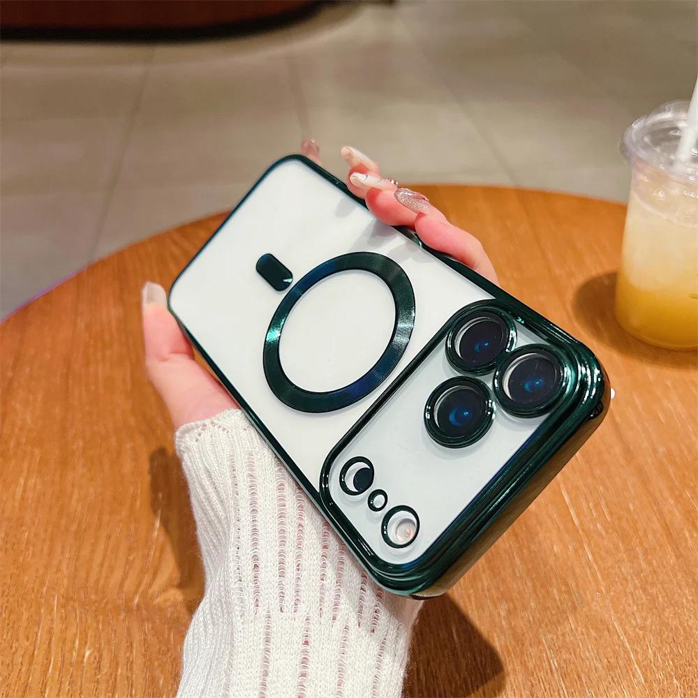 Popular Plating Transparent Wireless Charging Case For iPhone 17 Air 16/E 15 14 Plus 13 12 11 Pro Max Shockproof Anti-Fall Cover