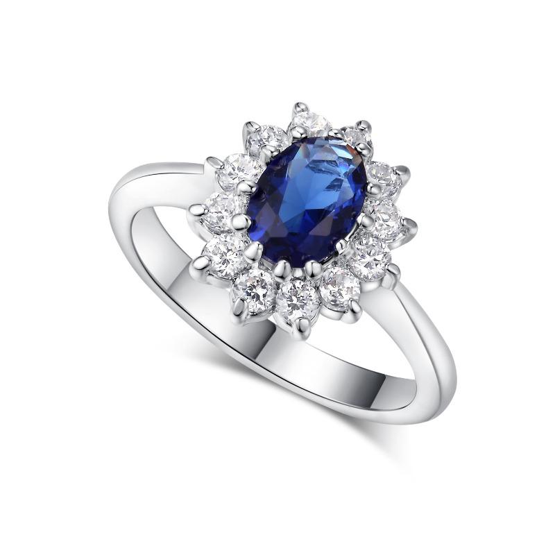 Classic Jewelry, Fashion Anniversary Wedding Accessories, Blue Zircon Platinum Plated Women s Ring no. 6