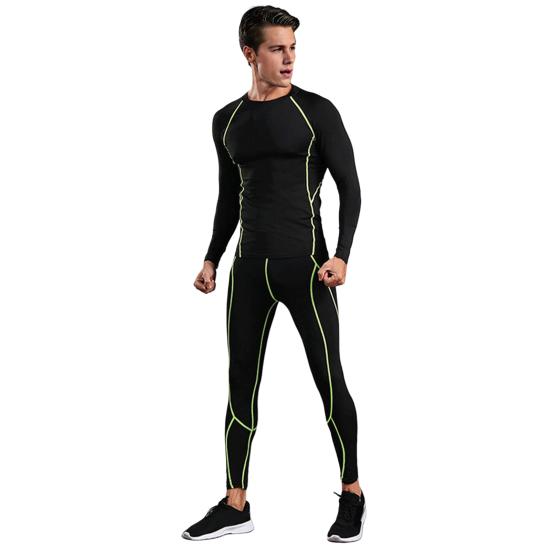 

2 шт./комплект мужской спортивный костюм с круглым вырезом и длинными рукавами, комплект из длинных брюк с полосатым принтом, обтягивающий быстросохнущий спортивный костюм XL зелёный