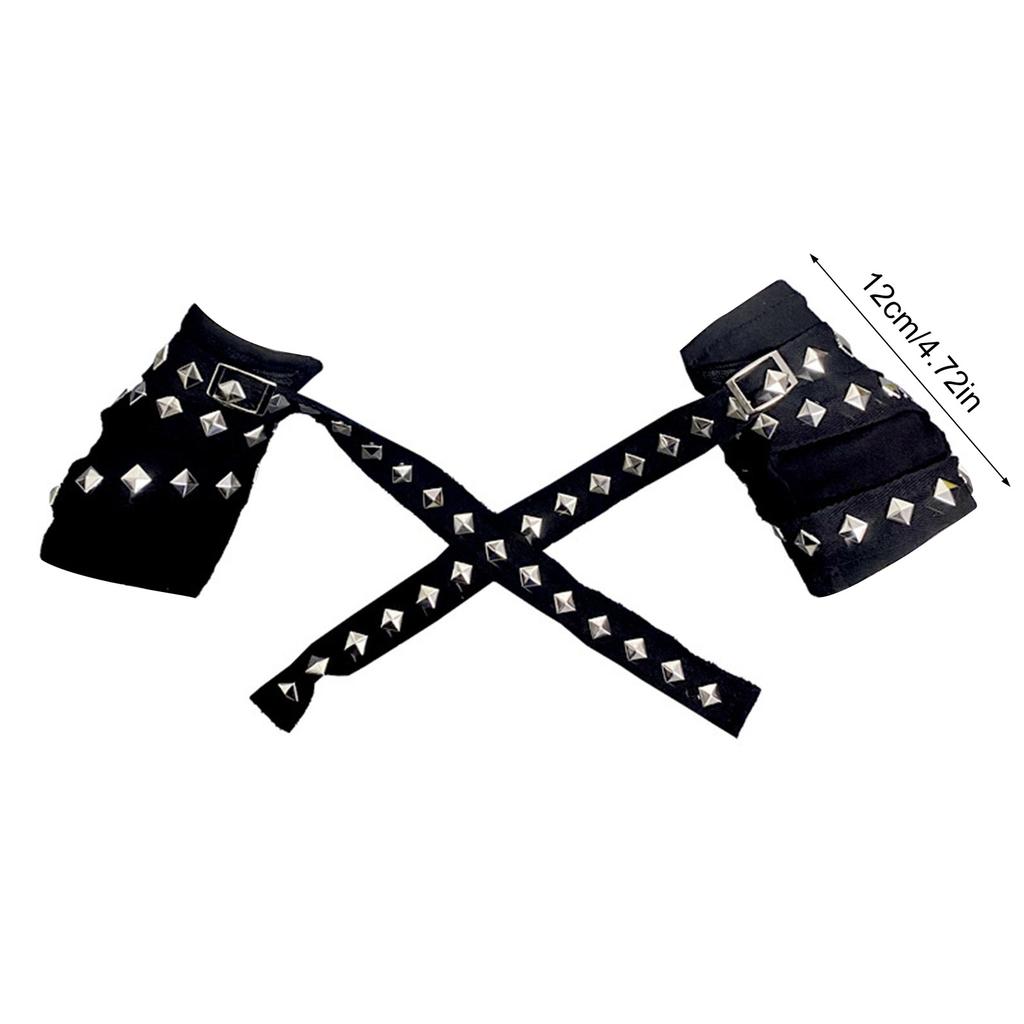 1pair Women Punk Mittens Rivet Ribbons Streetwear Sleeves Half Finger Sleeve for Riding and Music Festivals