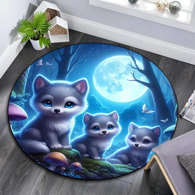 

1pc Soft, Absorbent & Non Slip Cute little wolf Round Rug Soft Circle Rug for Living Room & Bedroom Decor, Chair Mats, and Unforgettable Hom 80cm by 80cm