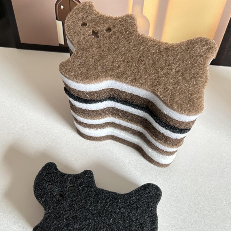 Cartoon Cat Three-Layer Dishwashing Sponge & Scouring Pad Set