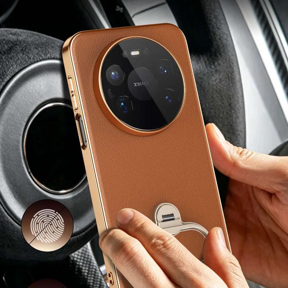 Genuine Leather Case for Huawei Mate 80 Pro Case Mate 80 Pro Max Triple Fold Kickstand Cover for Mate80 Ring Buckle Protector