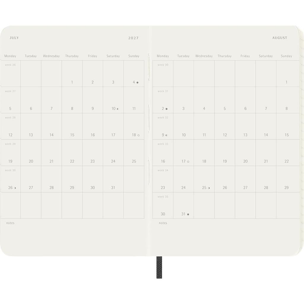 Weekly Horizontal Planner Moleskine 2027 Pocket Softcover Black 12 Month DSB12WH2Y27