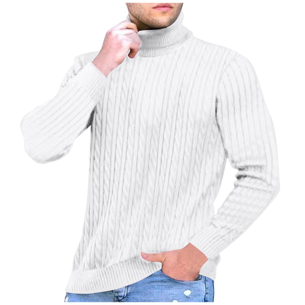 Men's Solid Color Turtleneck Sweater Men's Casual Fashion Textured Pullover Bottoming Sweater