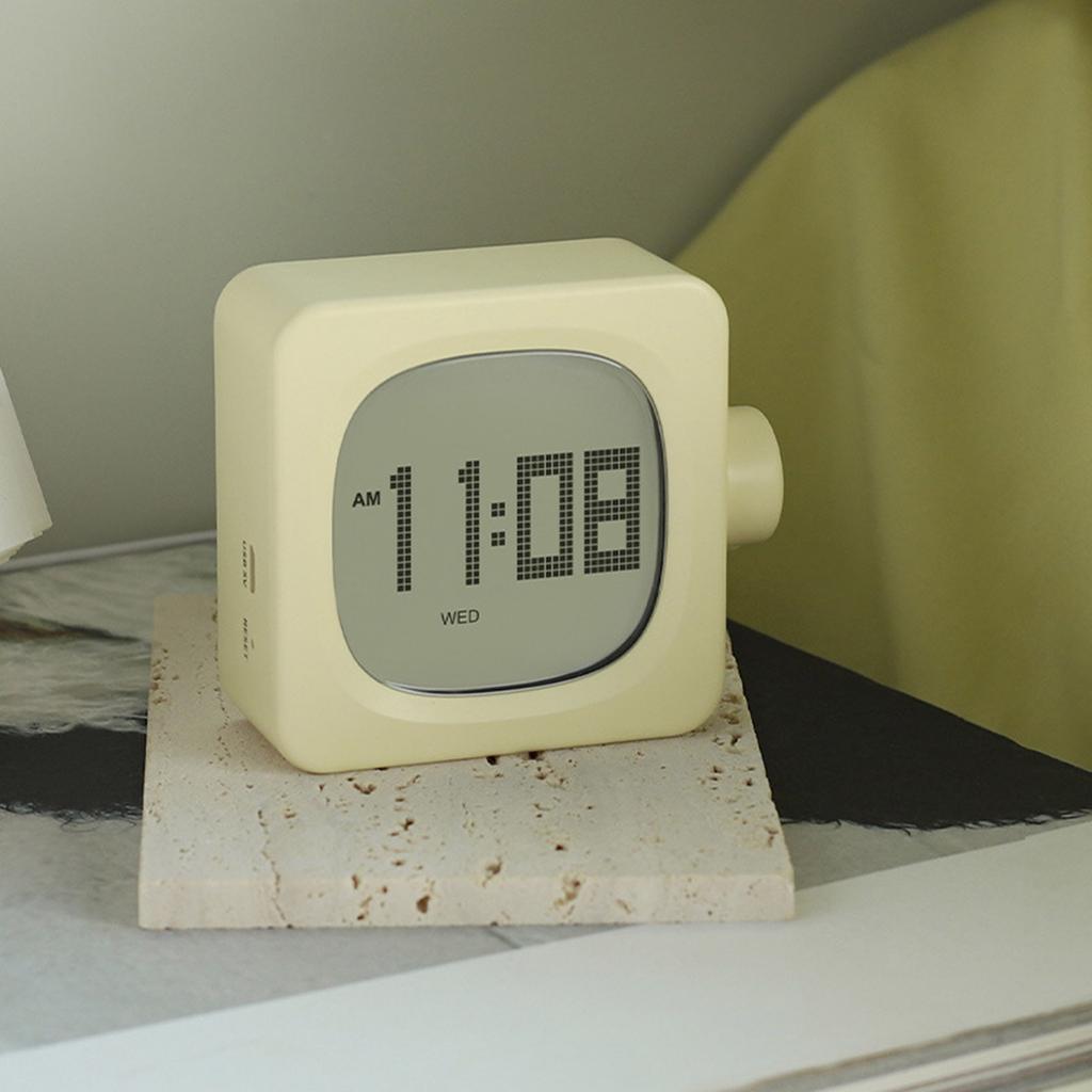 Stylish Cubic Alarm Clock with Backlight for Students Minimalists 2 Alarms LED Desk Clock Rechargeable Night Light Timer
