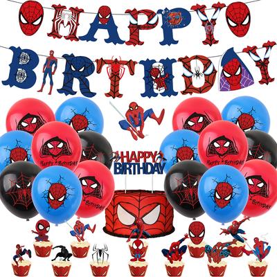 1 x Set di Banner di Compleanno a Tema Cartone Animato Spider-Man con Topper per Torta + Palloncini