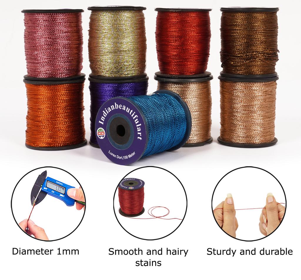 IBA Indianbeautifulart Lurex  Dori  Thread Embroidery  Dori  1mm Metallic  Multicolor  Cord 150 Meter Spool Pack Of 9 Metallic Tinsel Cord