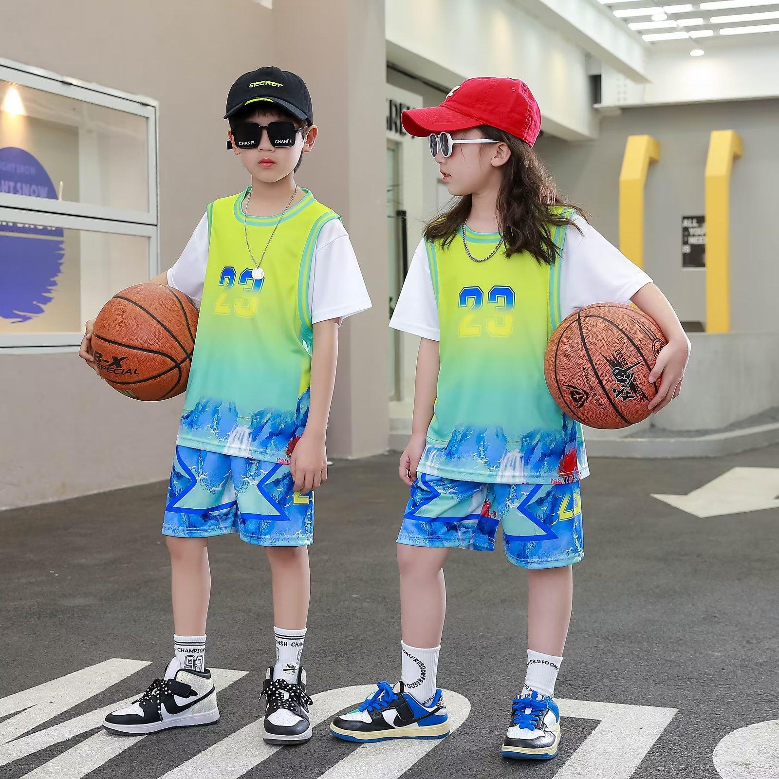 

Children s No. 23 jersey set, short-sleeved T-shirt, basketball jersey, graduation photo performance jersey, children s jersey, student training shirt 30 (height 160-165cm) світло-зелений колір
