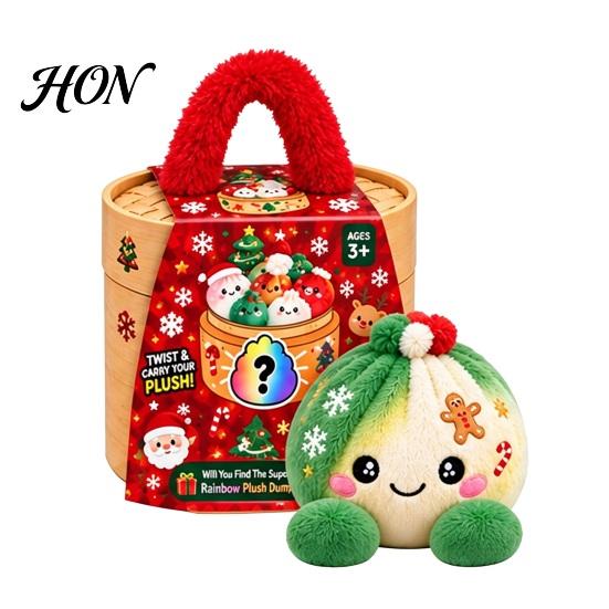 Plush Cartoon Dumpling Toy Christmas with Steamer, Stress Relief Stuffed Decoration Squeeze Toy, Steamed Bun Plushie for Holiday Soft