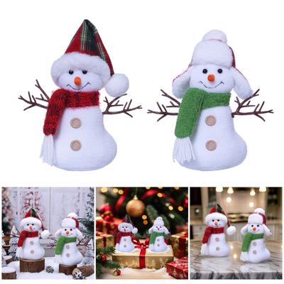 Winter Snowman Stuffed Figure Dolls with Scarf and Long Hat Cartoon Plush Toy Christmas Home Desktop Decoration Ornament