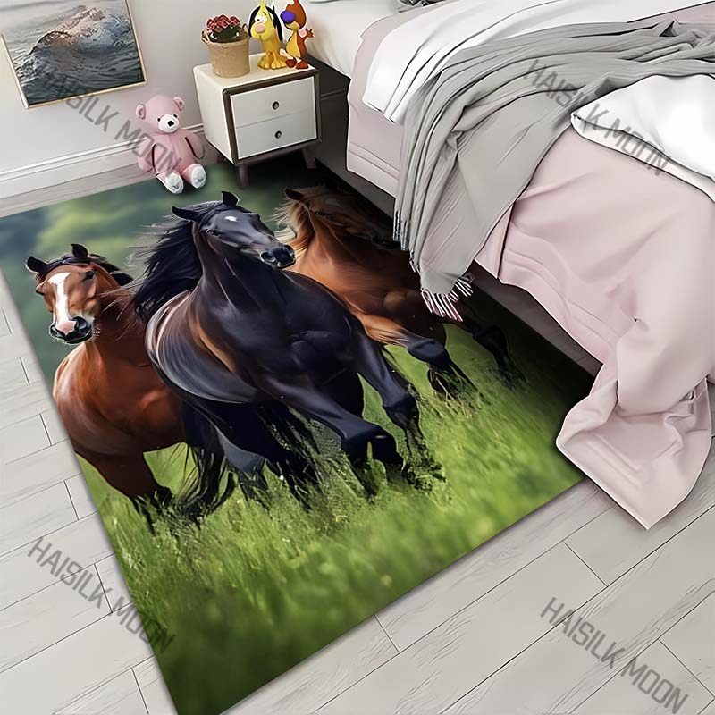 

1PC three horses galloping grassy field Print Carpet for Living Room Bedroom Sofa Home Decor Rus Non-slip Floor Mat Luxury Gift 40x60cm