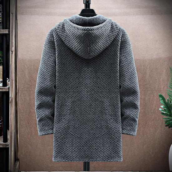 Suéter con capucha Otoño Invierno Espesar Manga Larga Cordón Forro de Felpa Longitud Media Chaqueta de Punto Ropa de Calle
